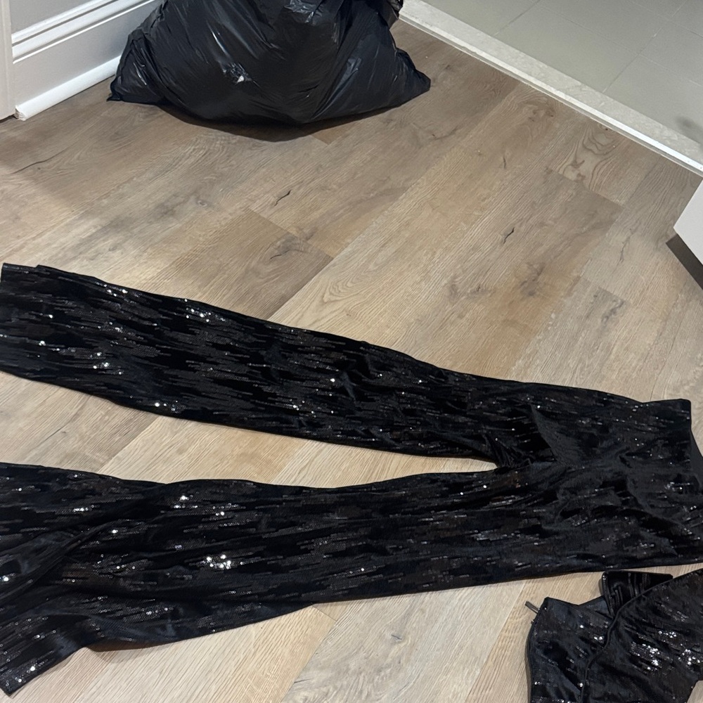 JAYGODFREY Black Sequin Wide Leg Jumpsuit